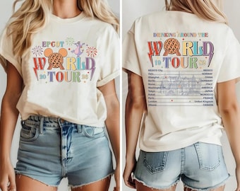 Epcot World Tour 2026 Shirt, Drinking Around The World Tour T-Shirt, Epcot World Showcase Two Sided Tee, Disneyland Drinking Team Shirt