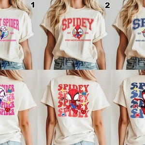Camiseta de Spidey y sus increíbles amigos, camiseta a juego de Ghost Spider Spin, camiseta familiar a juego, camiseta de Spiderman, camiseta de superhéroe de los Vengadores imagen 1