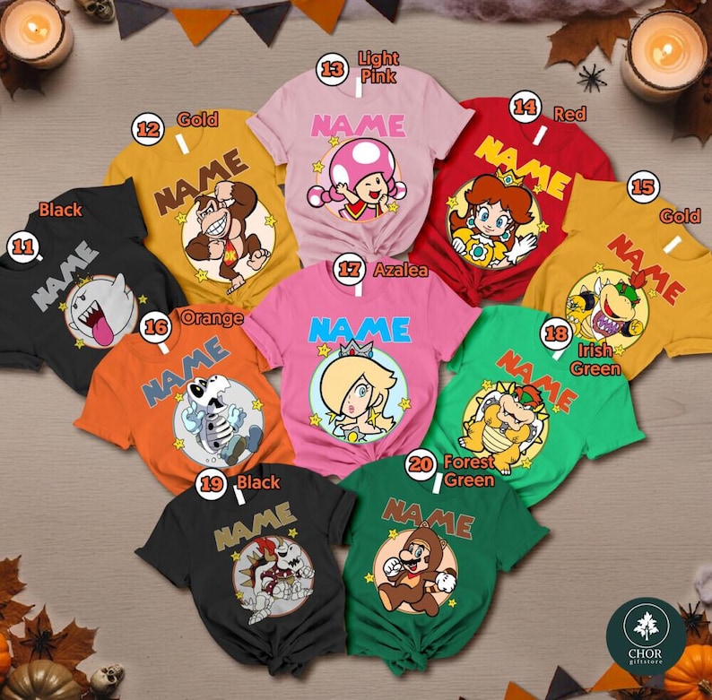 Personalized Super Mario Halloween Costume Shirts, Gaming Matching Family T-Shirt, Mario Game Custom T-Shirt, Custom Mario Characters Shirt image 3