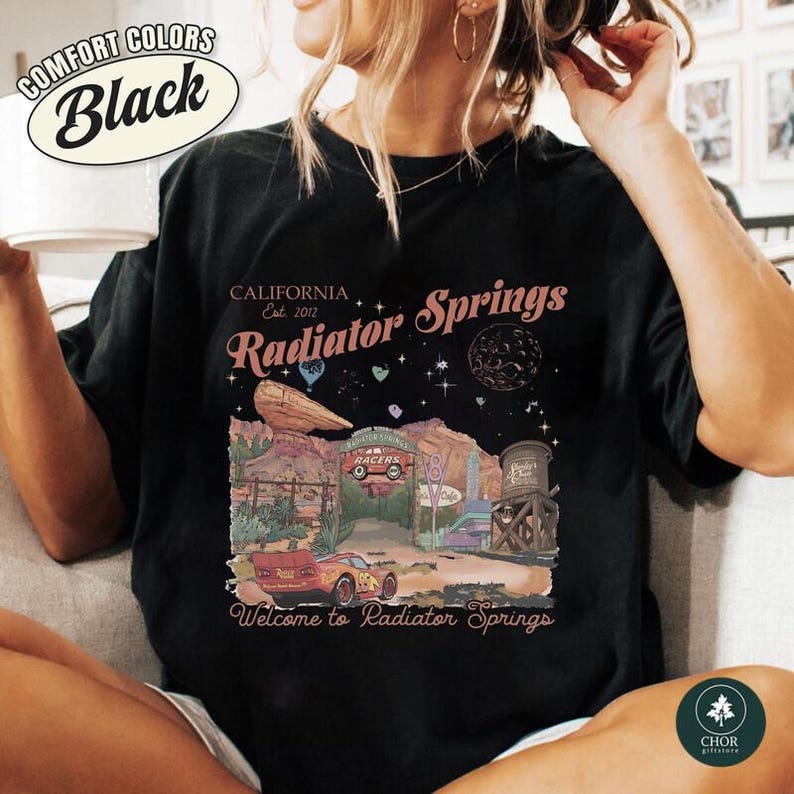 Vintage Radiator Springs Comfort Colors Shirt, Pixar Lightning McQueen Tee, Pixar Cars Family Shirts, Disney;and Family Vacation Shirt image 3