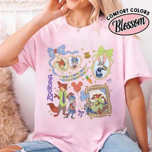 Camisa con lazo de acuarela de personajes de Zootopia, colores cómodos, Judy Hopps y Nick Wilde, vacaciones familiares en Disneyland, viaje a WDW 2025 imagen 4