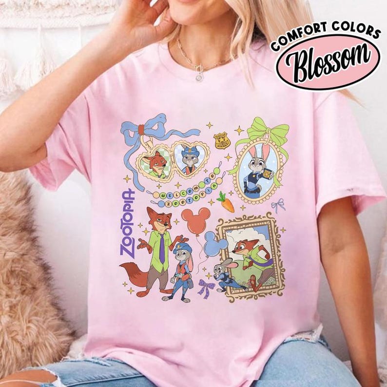 Camisa con lazo de acuarela de personajes de Zootopia, colores cómodos, Judy Hopps y Nick Wilde, vacaciones familiares en Disneyland, viaje a WDW 2025 imagen 4