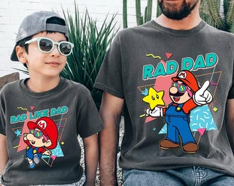 Custom Mario Rad Like Dad Father's Day, Baby Mario Rad Dad, Dad and Baby Matching Shirts, Matching Shirt Father and Son, New Dad Gifts