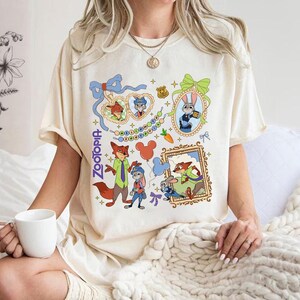 Camisa con lazo de acuarela de personajes de Zootopia, colores cómodos, Judy Hopps y Nick Wilde, vacaciones familiares en Disneyland, viaje a WDW 2025 imagen 5