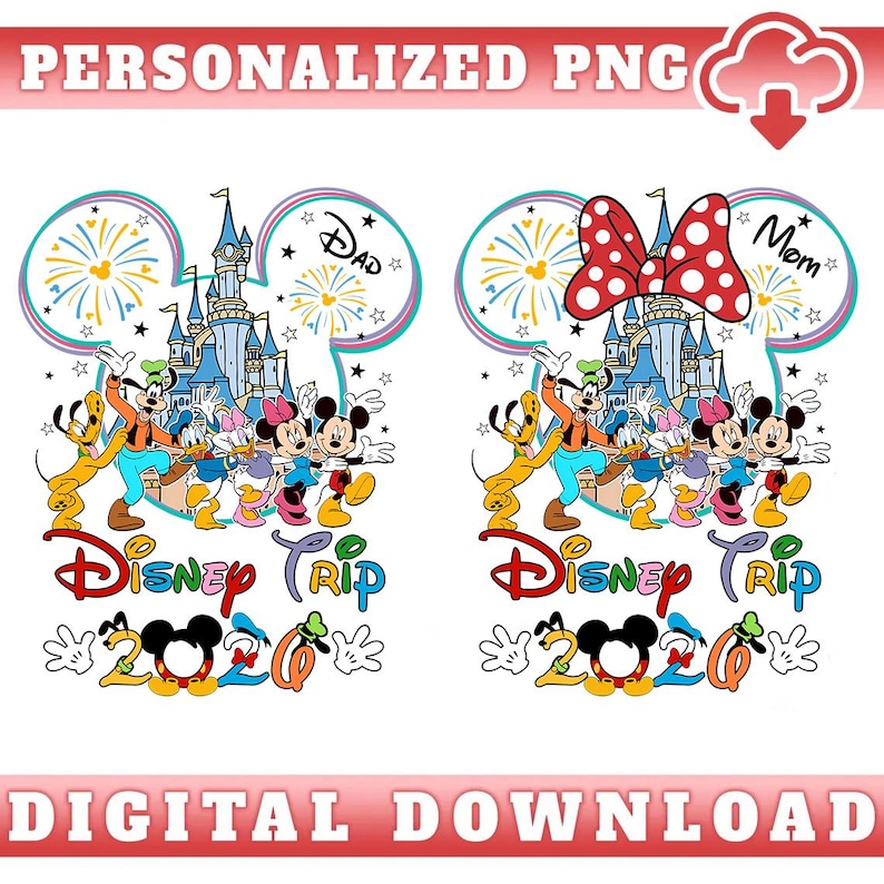 The image is a personalized Disney-themed collage featuring characters from the Disney movie "Disney Trip" and fireworks.