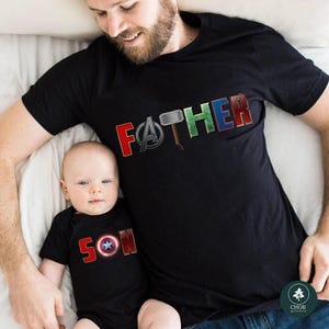 Avengers Father And Son Shirt, Superhero Dad And Son Matching Tee, Daddy And Me Shirts, Captain America, Fathor, Fathers Day Gifts afbeelding 4