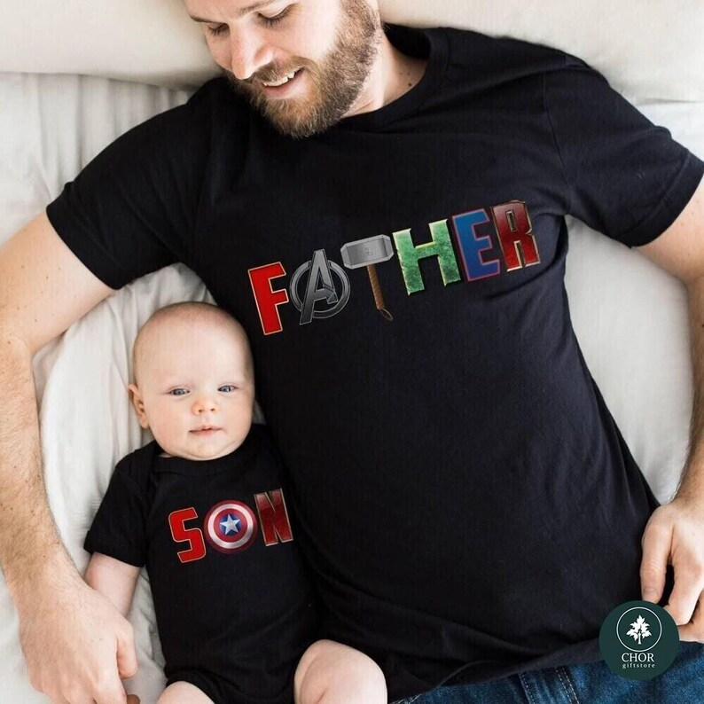 Avengers Father And Son Shirt, Superhero Dad And Son Matching Tee, Daddy And Me Shirts, Captain America, Fathor, Fathers Day Gifts afbeelding 4