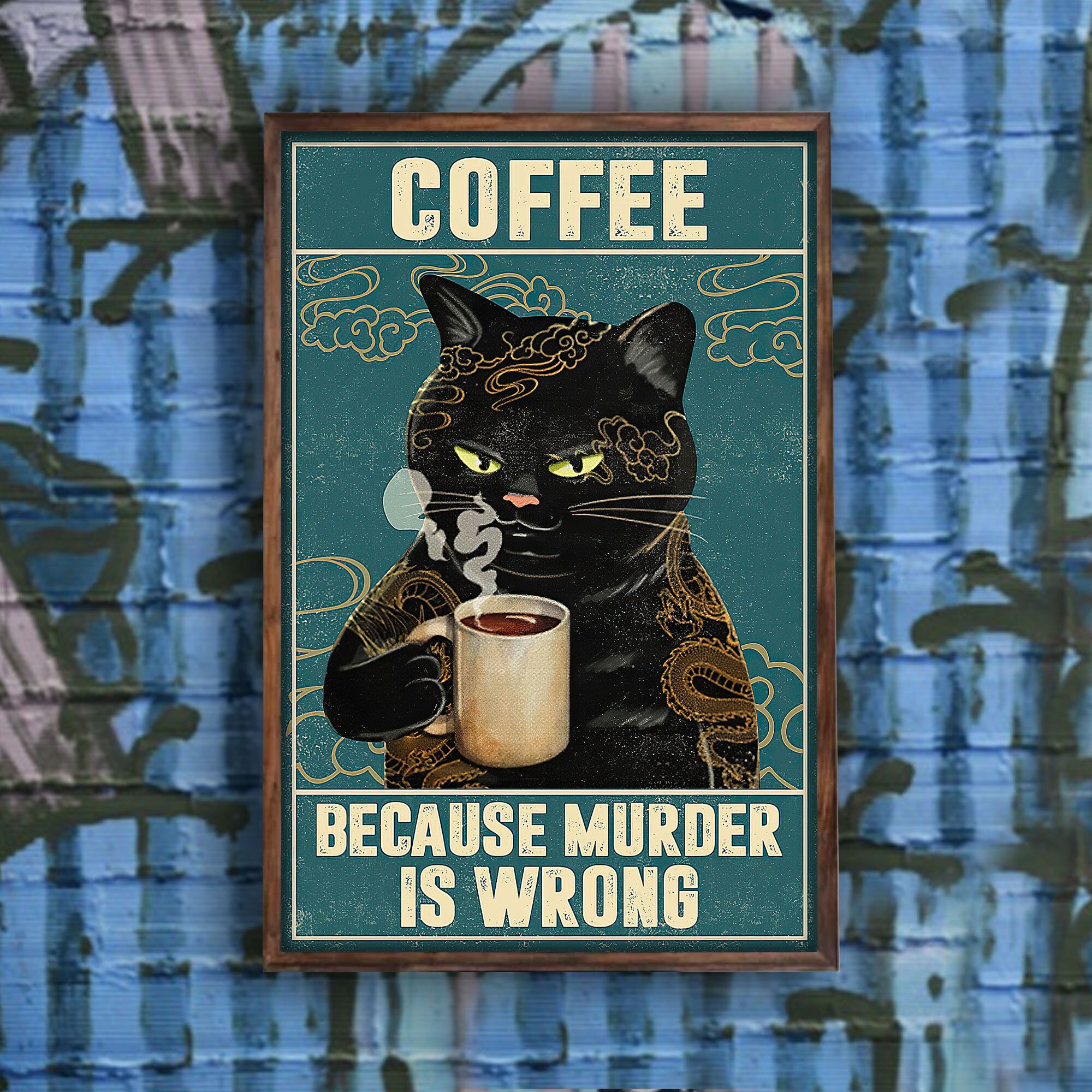 Black Cat Lovers Coffee Because Murder Is Wrong Poster Dragon | Etsy