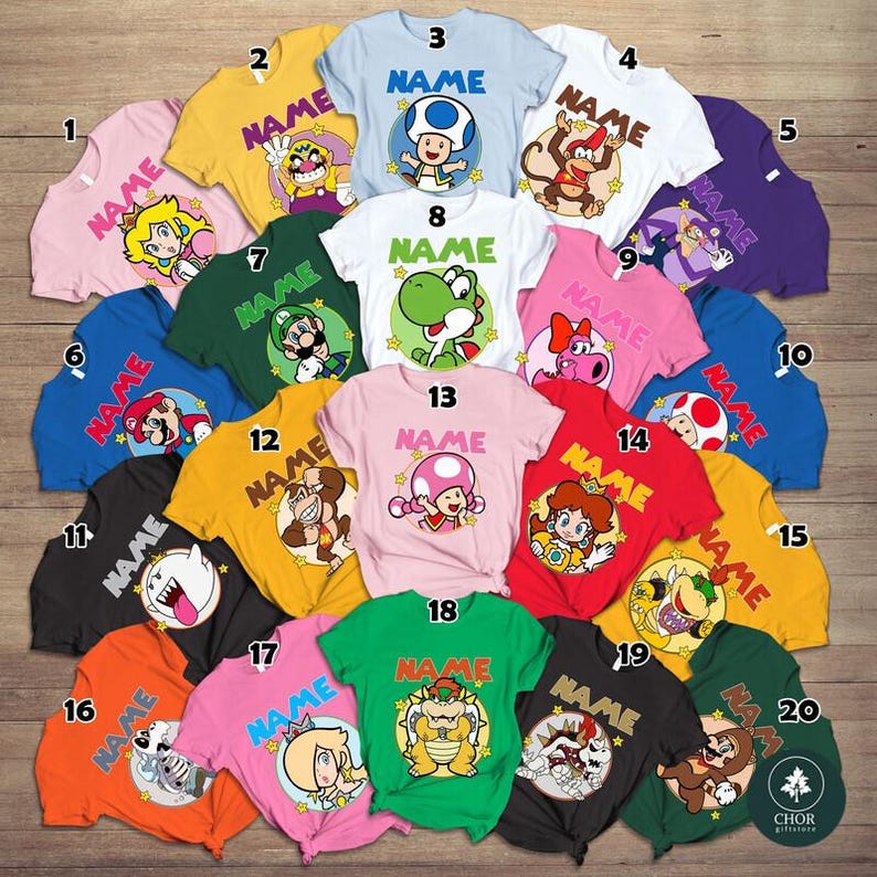 Personalized Super Mario Halloween Costume Shirts, Gaming Matching Family T-Shirt, Mario Game Custom T-Shirt, Custom Mario Characters Shirt image 1