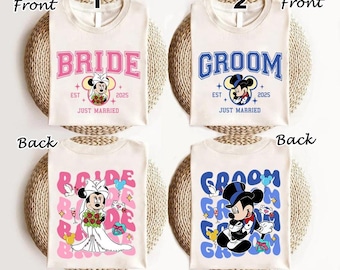 Two-sided Mickey Minnie Couple Disneyland Wedding Shirt, Happily Ever After Shirt, WDW Disneyland Castle Wife Husband Honeymoon Trip Shirt
