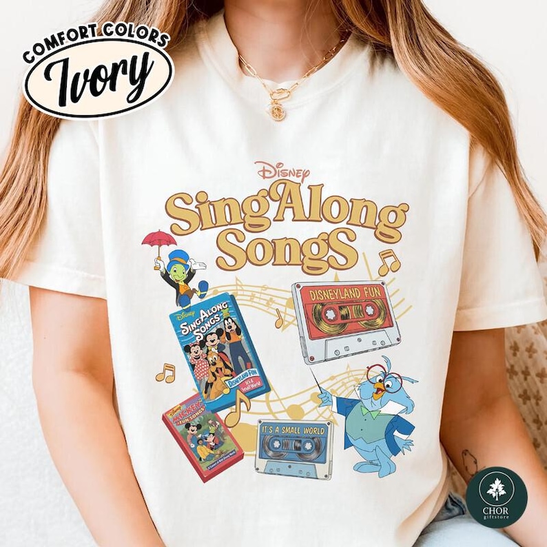 Retro Disneyland Sing-Along Songs Shirt, Retro 90s Disneyworld VHS Tape Tee, Funny Nostalgia Graphic Top, Classic Disneyland Music Fan Gift zdjęcie 4