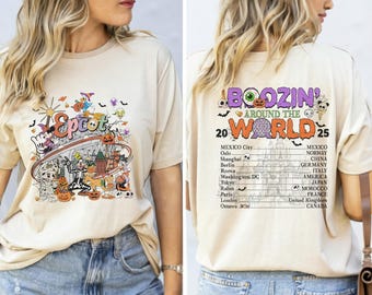 Epcot World Tour Halloween Shirt, Epcot Booozin' Around The World Tour 2025 Shirt, Disneyland Epcot Shirt, Disneyland Halloween Trip Shirt