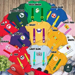 Mario Family Matching Costume Shirts, Yoshi Princess Peach Bowser Luigi Shirt, Princess Costume, Super Mario Family Halloween Costume Shirts image 2