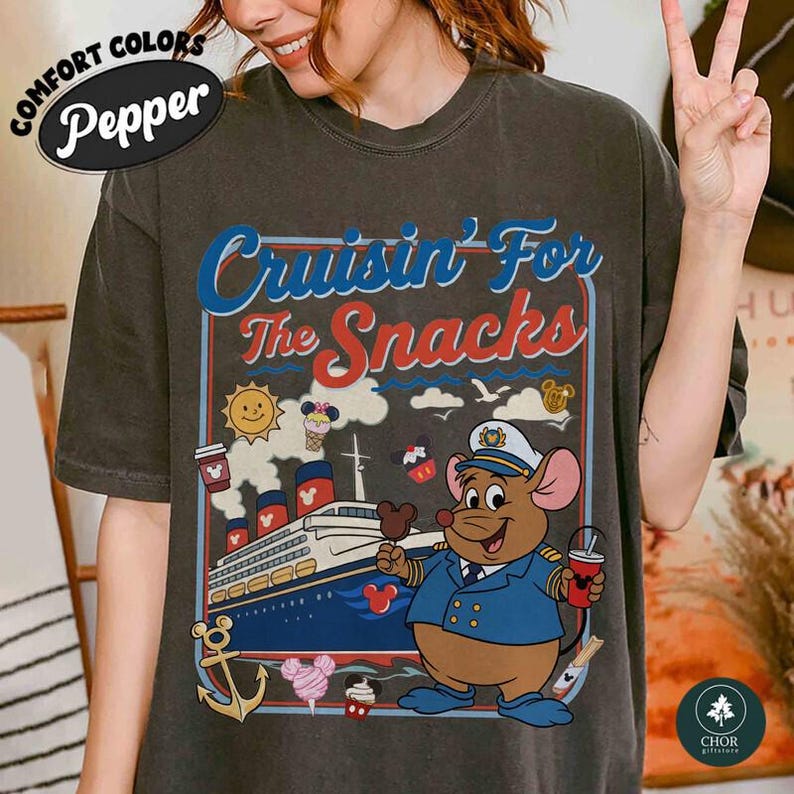 Funny Gus Gus Jaq Cruising For The Snacks Disneyland Cruise Comfort Color Gus Shirt, Disneyland Travel Shirt, Disneyland Trip 2026 Tee zdjęcie 2