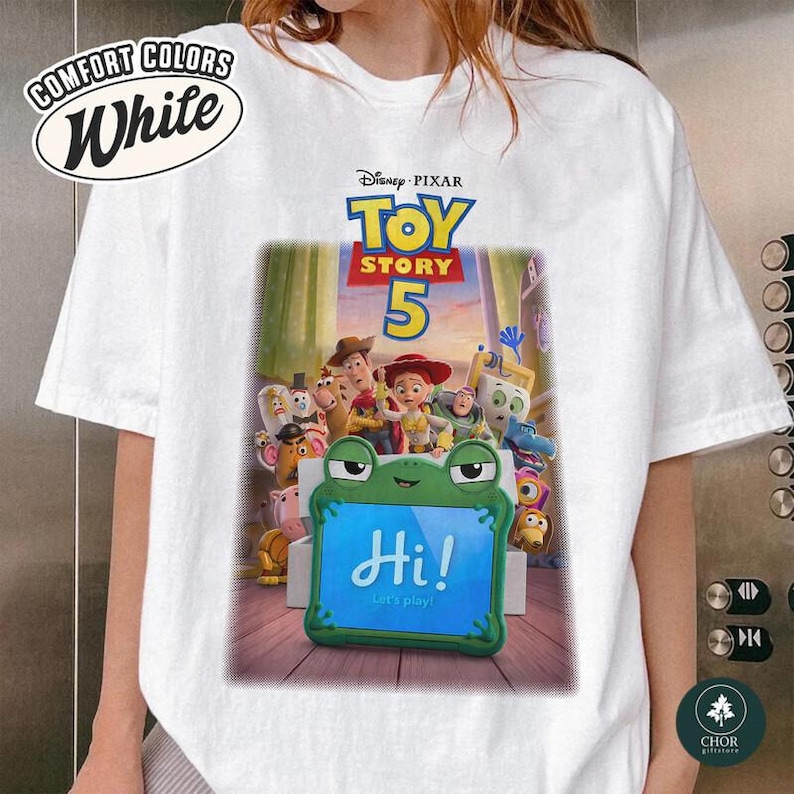 Disneyland Pixar LilyPad Toy story 5 Shirt, Woody Buzz Jessie Rex Bullseye & New Tablet Toy, Disneyland Family matching Vacation T-Shirt image 1