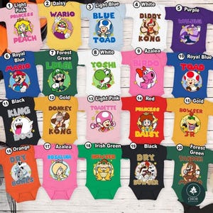 Super Mario Costume Family Matching Shirt, Halloween Super Mario Family Shirt, Mario Group Costume Bros Luigi Yoshi Peach Bowser Toad Shirt image 2