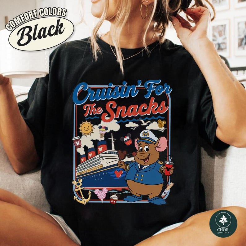 Funny Gus Gus Jaq Cruising For The Snacks Disneyland Cruise Comfort Color Gus Shirt, Disneyland Travel Shirt, Disneyland Trip 2026 Tee zdjęcie 3