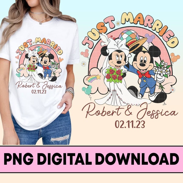 Custom Mickey Minnie Bride and Groom Just Married Png, Mickey Minnie Couple Png, Disneyland Anniversary Png, Wedding Anniversary Gift