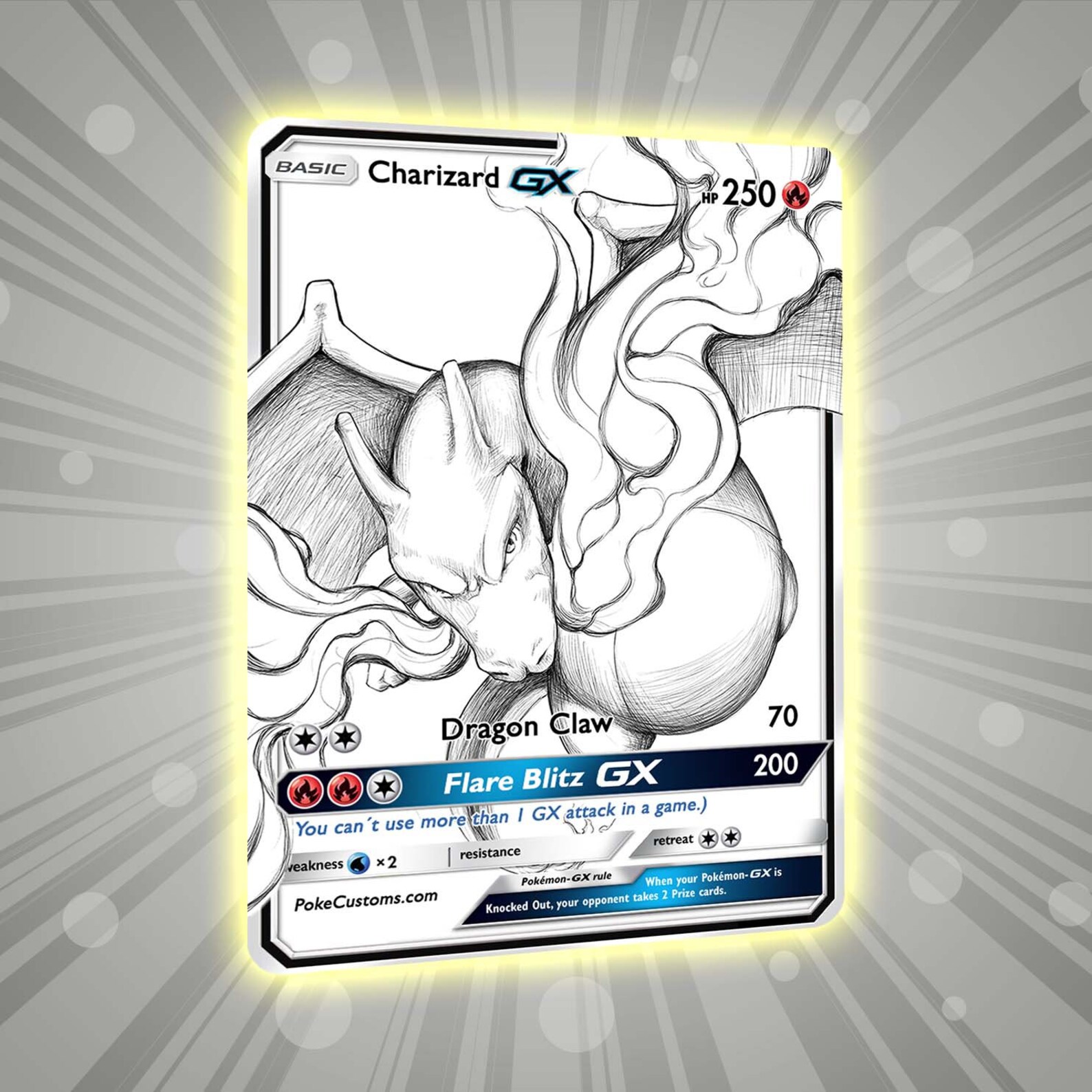 Charizard GX Black/White Art Custom Pokemon Card | Etsy
