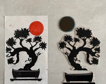 BONSAI - Original Linocut Print, Botanical Print, Lino Print, A4 Print, Hand Printed, Bonsai Tree Print, Japanese Art, Botanical Art, Nature