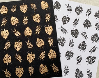 SHADE A4- Original Linocut Print, Ilustración botánica, Lino Print, Hand Printed, A4 Print, Wall Decor, Leaf Pattern Art, Original Art