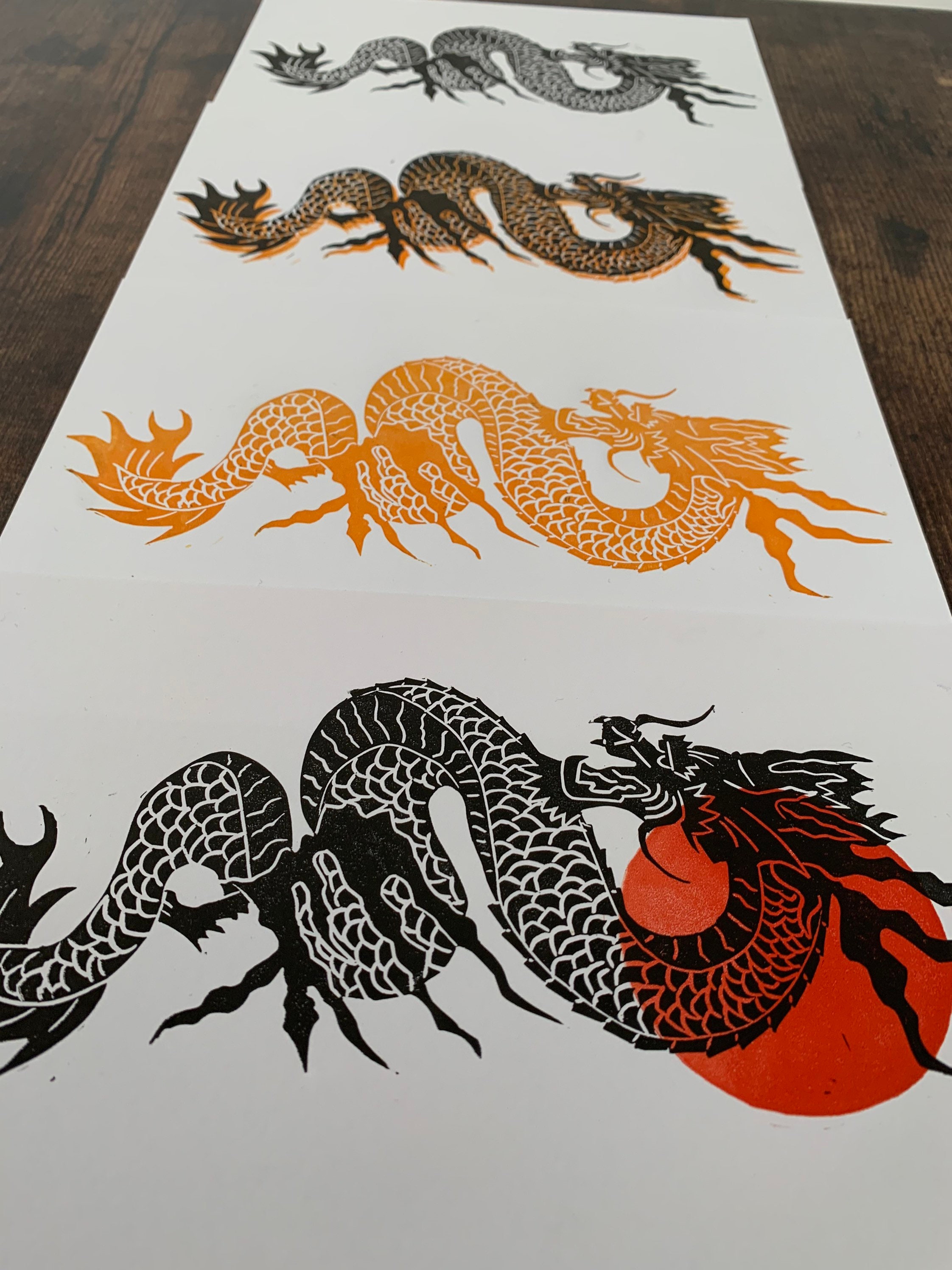 AQUA A5 Original Linocut Print, Dragon Print, Lino Print, A5 Print