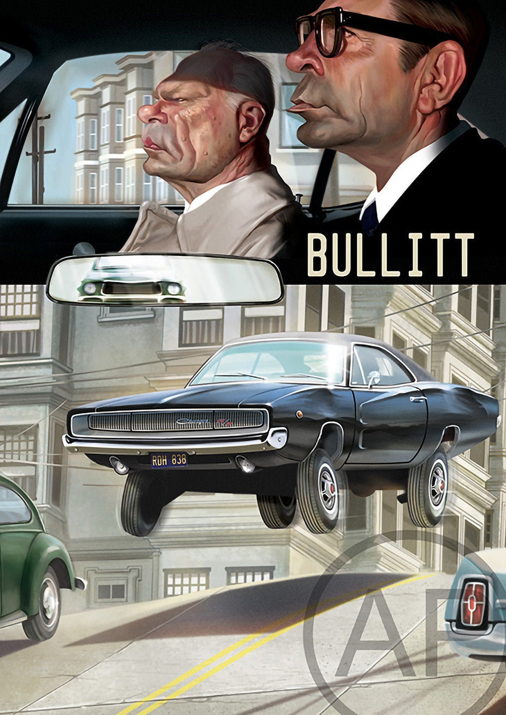 Bullitt Movie Dodge Charger Car Chase Caricature A3 Print - Etsy