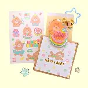 Pudel Geburtstag Bundle Set | Stickerbogen | Grußkarte | Acryl Schlüsselanhänger
