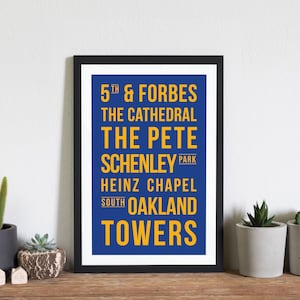 University of Pittsburgh, Pitt, Pittsburgh, PA Panthers College afstuderen slaapzaal straatnaam afdrukbare muur kunst digitale download
