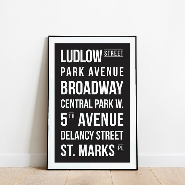 Manhattan, New York City, New York, NYC Street Name Printable Wall Art Digital Download