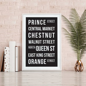 Lancaster, Pennsylvania, Downtown Lancaster, PA Street Name Printable Wall Art Digital Download