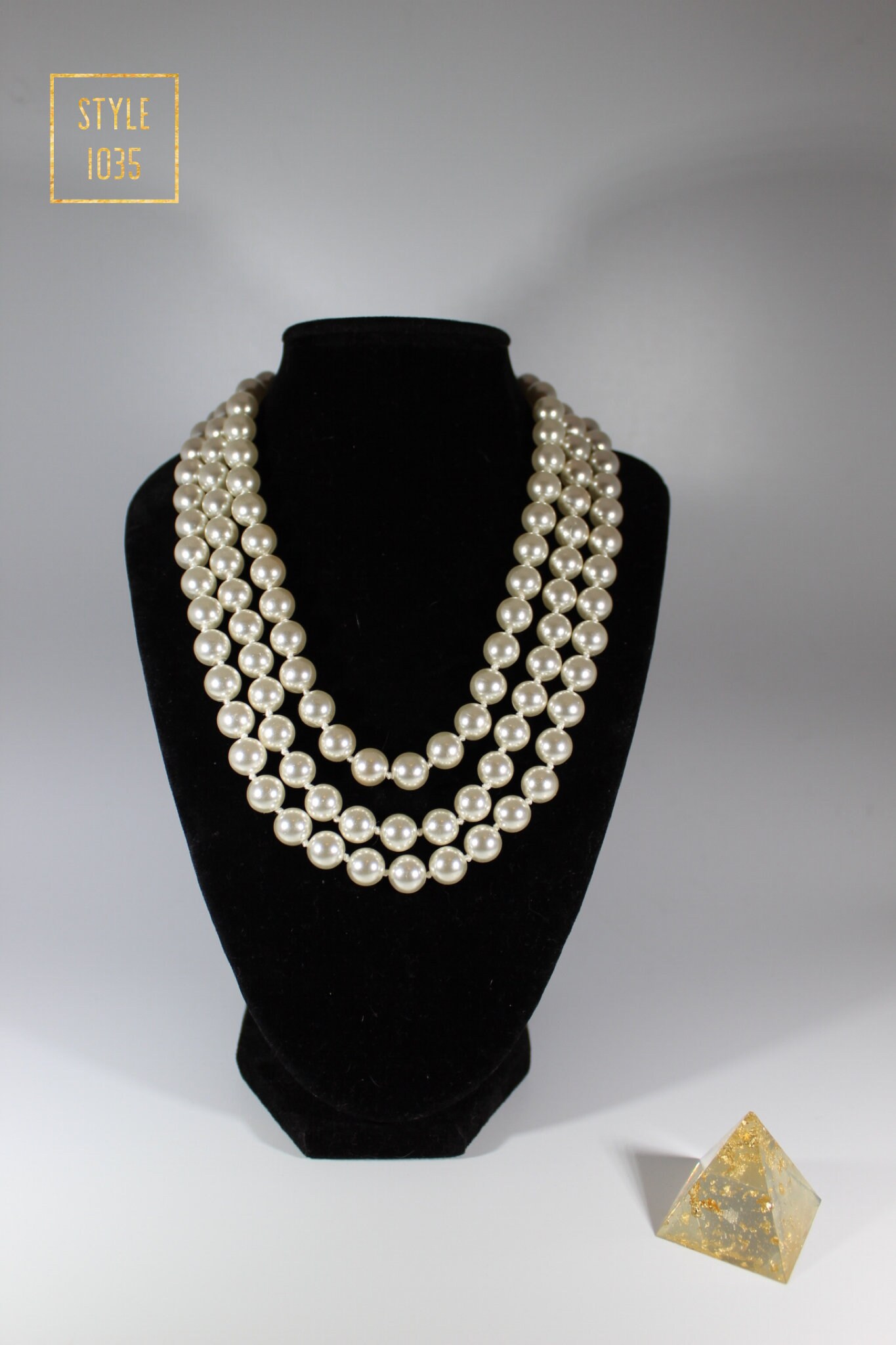Vintage Triple Strand Pearl Necklace w/ Diamond Pendant Etsy