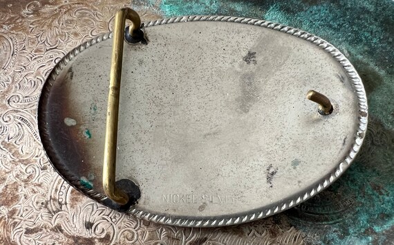 Vintage Nickel/Silver Rodeo Cowboy Belt Buckle - image 2