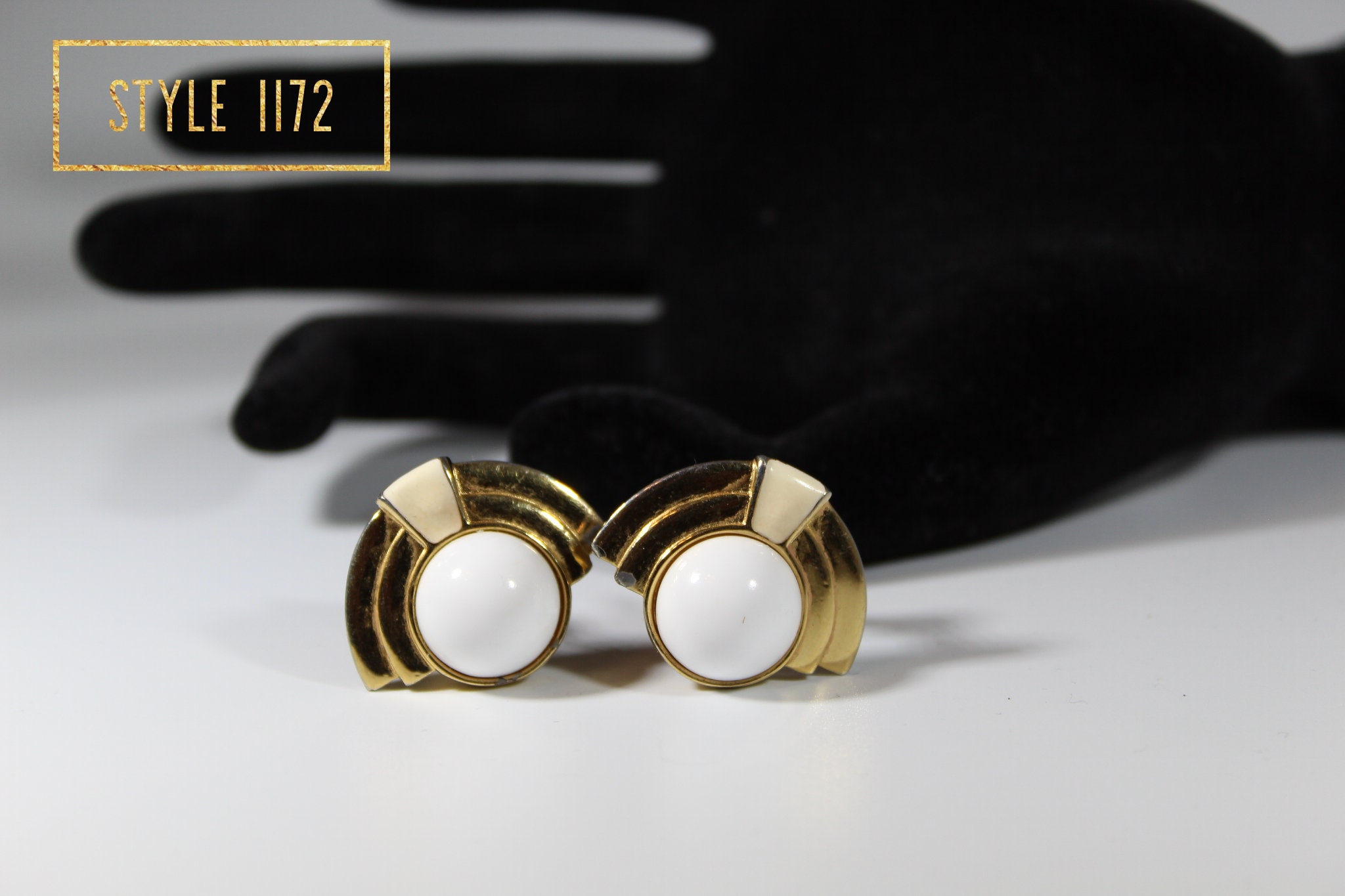 White and Gold Clip On Earrings Etsy