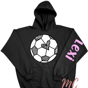Customized Soccer Hoodie, Girl Soccer Personalized Hoodie, Soccer Mom, I Love Soccer, Heart Soccer Ball, Soccer Sweatshirt, Personalized