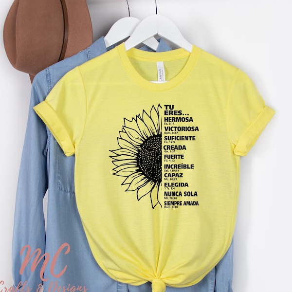 Tu Eres Hermosa Camisa Cristiana Amarilla Para Mujer, Mujer Virtuosa, Camiseta para Mujer Cristiana, Spanish Christian Shirt For Women