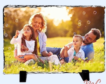 Custom Photo Slate Plaque, Personalized Picture Frame with Stand
