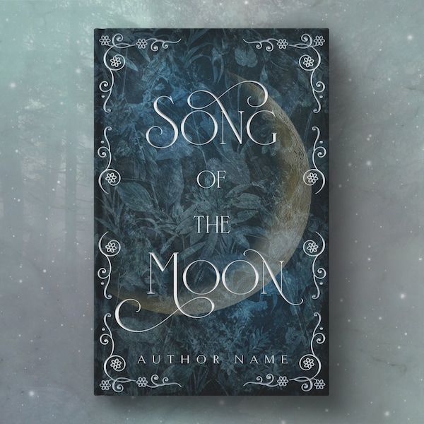 Premade Fantasy Romance Book Cover Design - Floral Foliage and Moon for Romantasy or Young Adult
