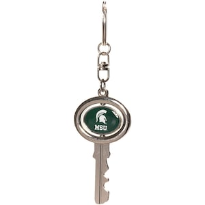 PACK of 2 Michigan State Spartans (MSU) NCAA Spinning Key Shaped Keychain