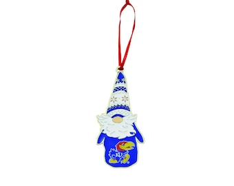 Adorno navideño de metal con forma de gnomo de los Kansas Jayhawks