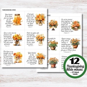 Tarjetas de las Sagradas Escrituras para imprimir en Acción de Gracias, Tarjetas con versículos bíblicos de otoño, Tarjetas de agradecimiento, Tarjetas de mesa, Tarjetas cristianas de Acción de Gracias
