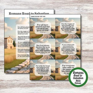 Printable Romans Road to Salvation, Romans Scripture Cards, Bible Memory Verses, Gospel, ESV Romans Bible Verses, Christian Bible cards, PDF