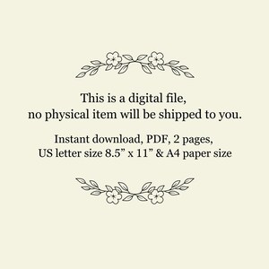Op de afbeelding: Dit is een digitaal bestand, er wordt geen fysiek item naar u verzonden. Direct downloaden, PDF, 2 pagina's, US letter formaat 8,5" x 11" & A4 papierformaat.