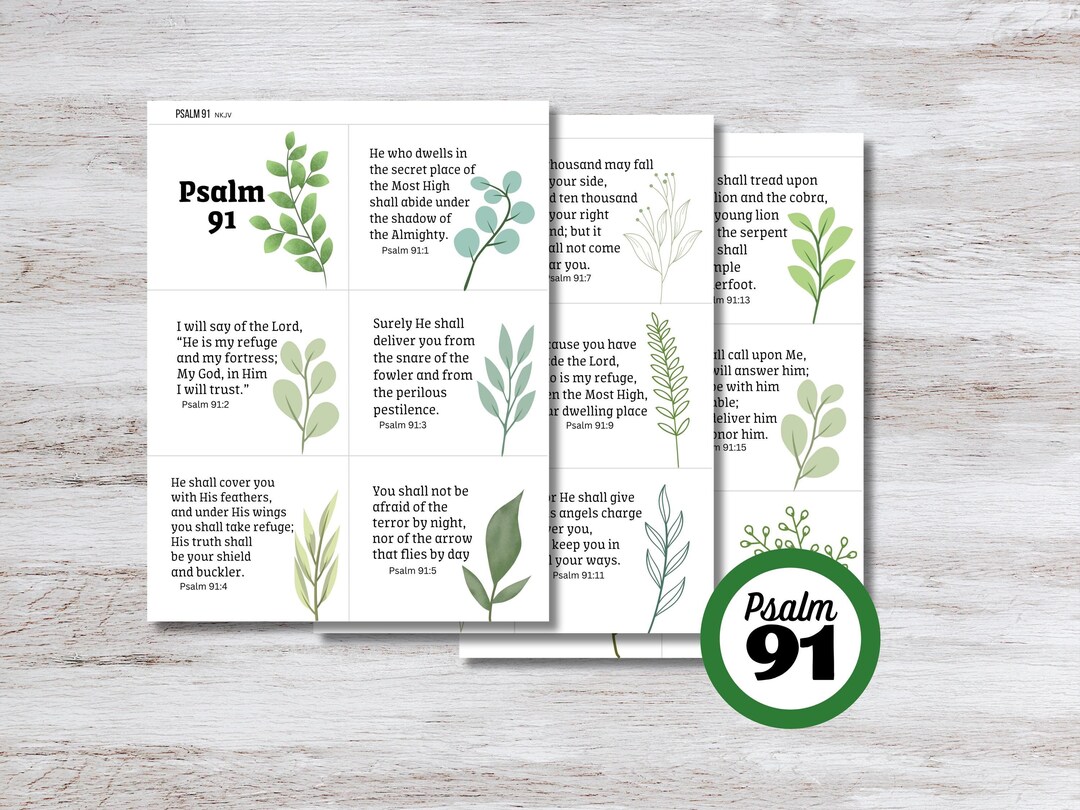 Printable Psalm 91 Scripture Cards, Psalm 91 Bible Cards &amp; Full Text ...
