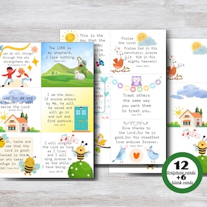 Tarjetas de versículos bíblicos para niños, tarjetas de versículos bíblicos, notas para la lonchera, tarjetas bíblicas para niños, tarjetas de memoria de versículos bíblicos, PDF, tamaño carta de EE. UU. y A4