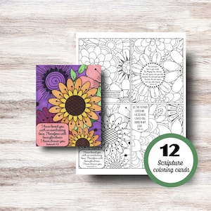 12 Cartões de colorir com versículos bíblicos para imprimir, Cartões de colorir com versículos bíblicos, Colorir para adultos cristãos, Colorir flores, Versículos bíblicos sobre o amor de DEUS