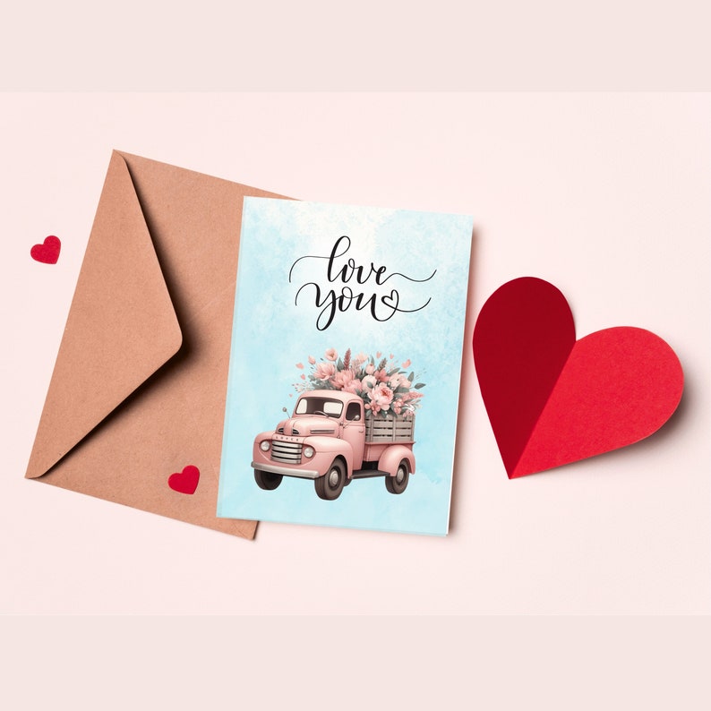 Printable Valentine Card, Printable Anniversary Card, Pink Truck Card ...