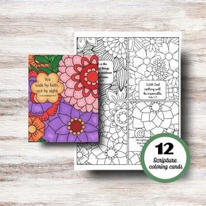 12 Cartões de colorir com versículos bíblicos para imprimir, cartões com versículos bíblicos para colorir 10 x 12 cm, livros para colorir cristãos para adultos, flores para colorir, versículos bíblicos sobre fé em PDF