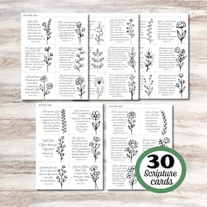 Tarjetas de las Escrituras para imprimir, 30 versículos bíblicos sobre el amor de Dios, tarjetas florales para colorear para mamá, citas bíblicas, versículos bíblicos alentadores