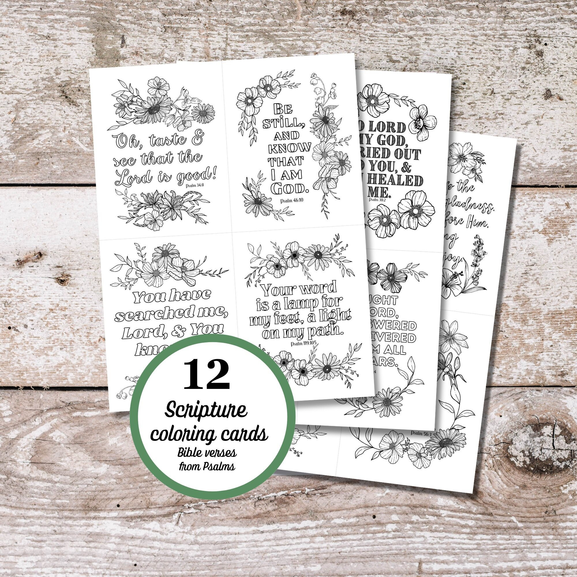 Printable Psalms Set 2 Scripture Coloring Cards, Bible Verse Cards ...